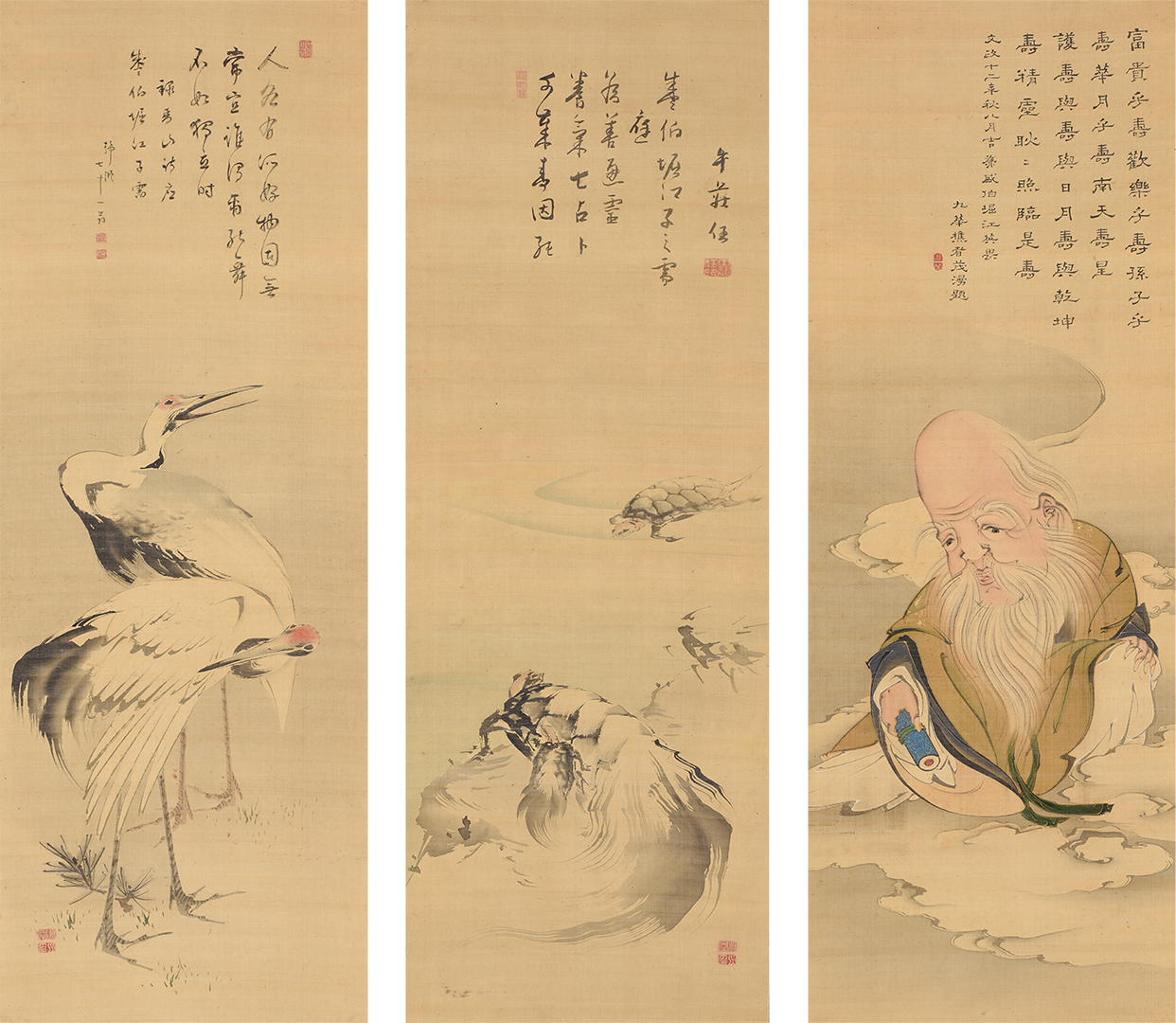 《福禄寿・鶴・亀図》個人蔵
